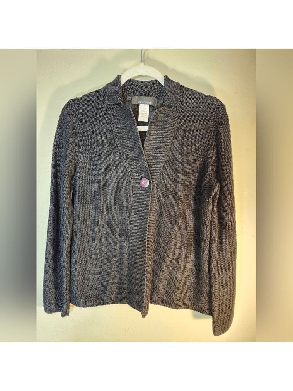 Jones New York Classic One Button 100% Cotton Black Sweater Sz M